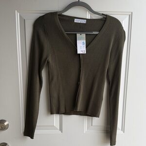 Primark Olive Green Ribbed V-Neck Cardigan